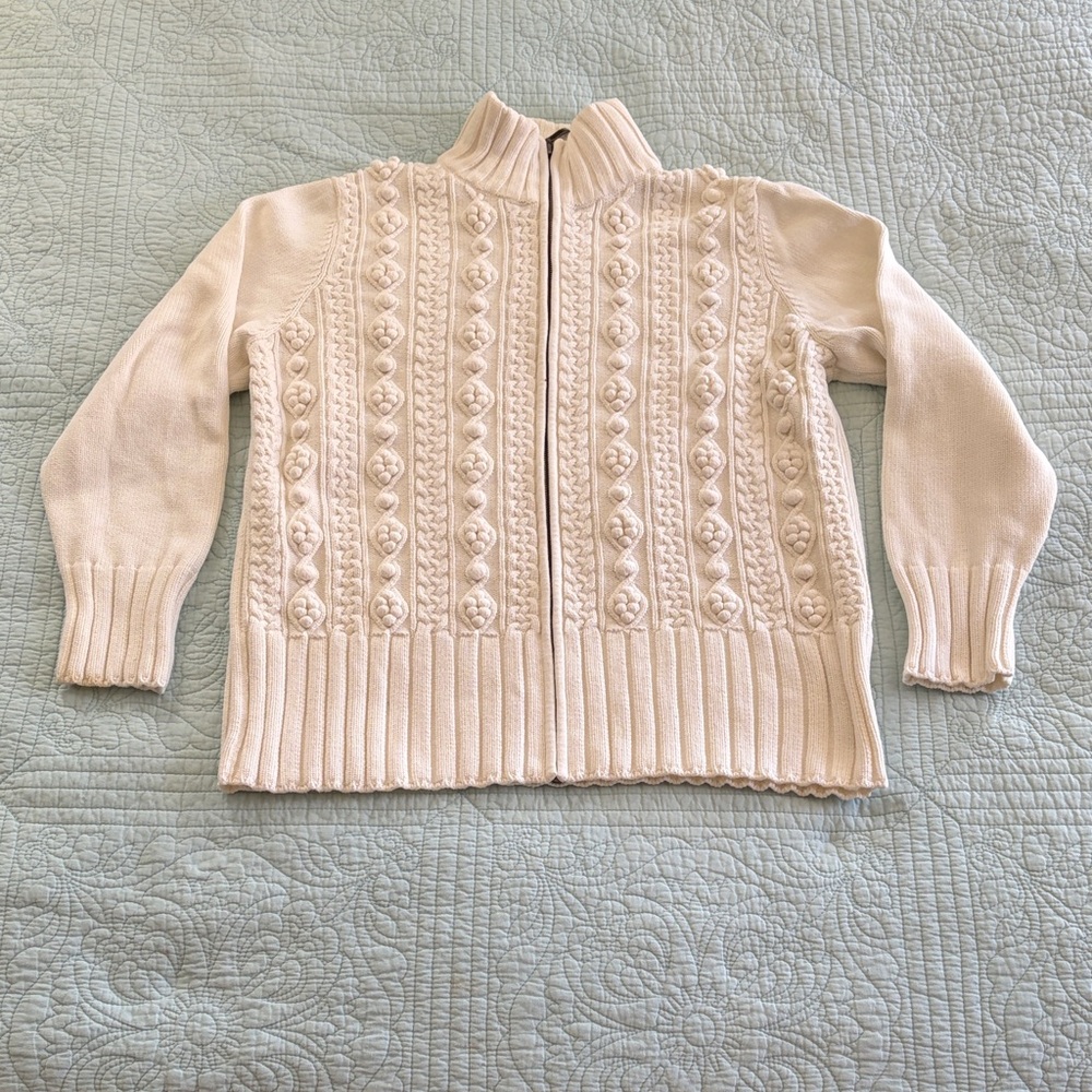 Lands' End Women's Cream Cable Knit Cardigan